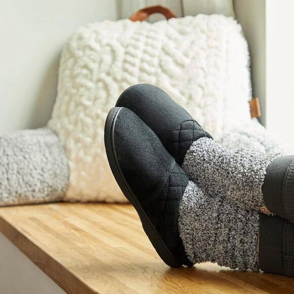 Women's Memory Foam Slippers Microfiber Velour Clog Wide Fit Indoor Outdoor Blac - Picture 2 of 7